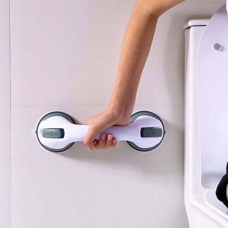 2x Poignées de Douche à Ventouse Plastique Perçage Poignée Baignoire Murale, XU, Barres d'appui Salle Antidérapante, Sécurité Transp (1/4)
