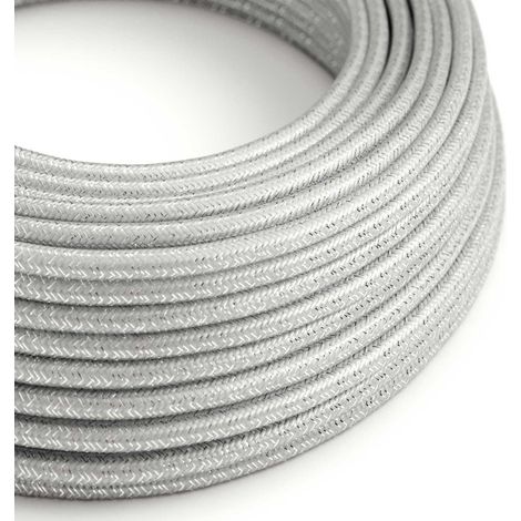 Creative-Cables Cavo elettrico rivestito in tessuto, 2 x 0,75 mm², 50 m, Glitterato Argento RL02, Rotondo effetto seta glitterato