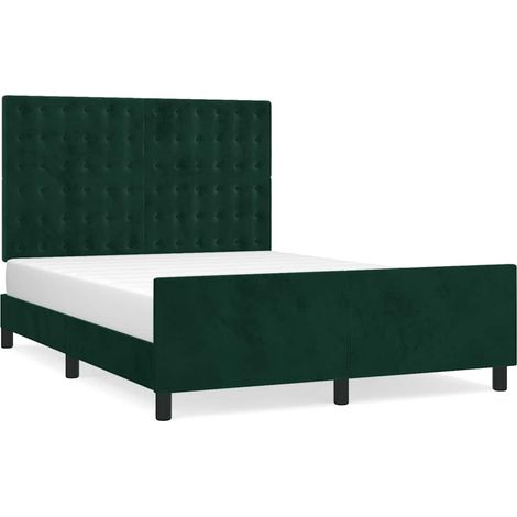 Lit double Lit adulte Cadre de lit sans matelas vert foncé 140x190 cm velours (1/5)