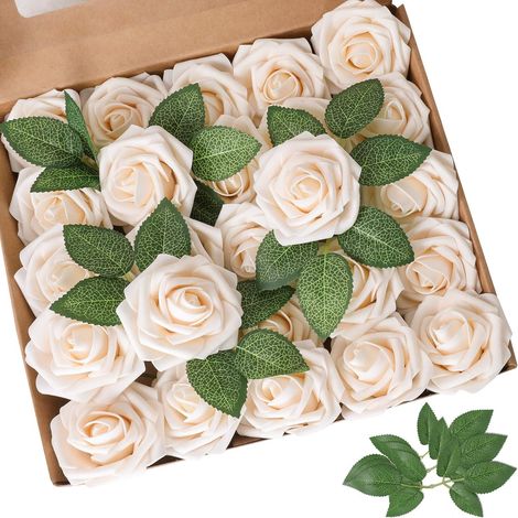 Rosa Artificial - Cabeza 8 cm - Tallo 18 cm - Espuma Suave - Para Bodas Decoración Hogar - 25 Unidades (1/5)