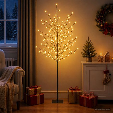 vidaXL Albero di Natale con palline LED Nero 18 x 18 x 150 cm Acciaio (1/5)