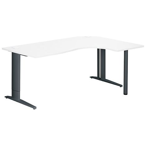 Bureau compact blanc L 180 cm retour à droite piètement L réglable métal Plus anthracite Essens - Maxiburo