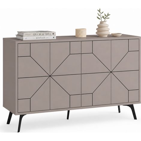 Madia con 4 Ante Credenza Design Geometrico Moderno in Legno 123x77 cm Tortora