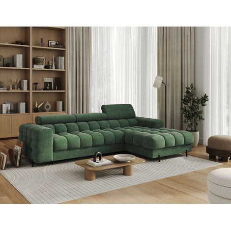 Ecksofa mit Schlaffunktion Sofa FERROL Stoff Aphrodite Forest Ottomane Rechts (1/5)