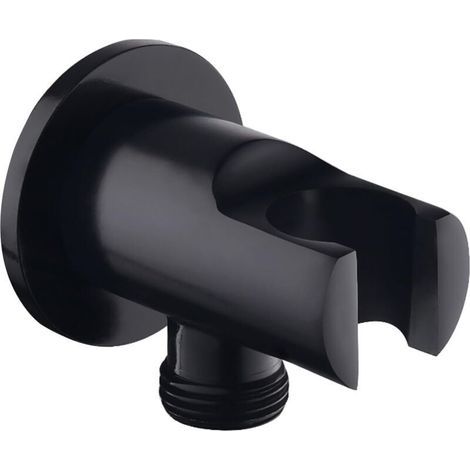 Support de douchette, coude de raccordement mural avec support de douche, support de pomme de douche rond, coude de douche universel avec support de douche/raccord de douchette (noir)