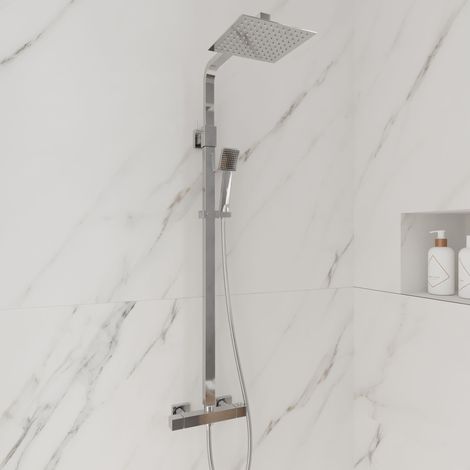 Square Chrome Thermostatic Shower Kit with Fixed Head and Handset (1/3)