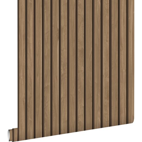 papier peint tasseaux de bois marron clair - ESTAhome (1/5)