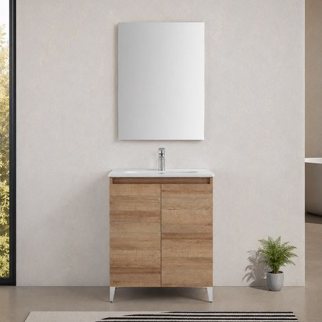 Mobile bagno a terra 60 cm rovere africa due ante con lavabo Kleo (1/5)