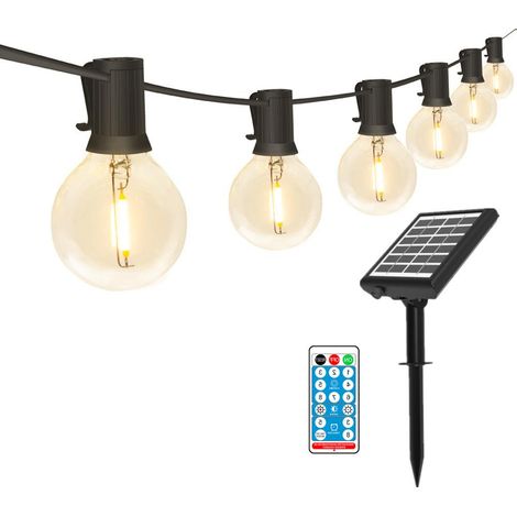 Luci solari da giardino G40, catena di luci da esterno ricaricabili, telecomando - 7 m, 10 luci, impermeabili, luci decorative per le feste