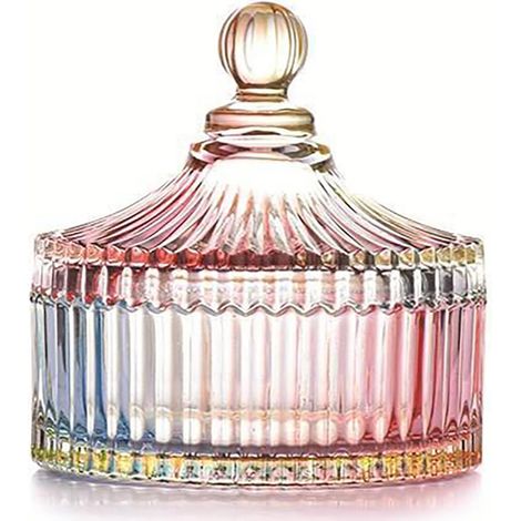 Pot en Verre Coloré avec Couvercle, Bonbonnière Décorative à Motif Diamant, Boîte pour Biscuits, Chocolats, Bijoux et Petits Objets, Multicolore (1/5)