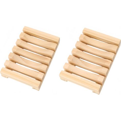 Lot de 2 porte savons à 7 compartiments Étagère de salle de bain Porte savon ajouré en bois 11 5 x 8 x 2 cm Couleur naturelle (1/5)
