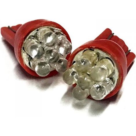 Coppia 2 Lampade Led T10 Con 6 Led F3 Colore Rosso Red 12V 0,2W