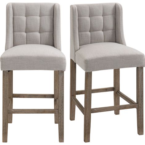 Set de 2 taburetes de bar con respaldo acolchado y reposapiés de madera gris natural (1/5)