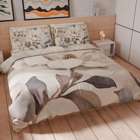 Housse de Couette 1 Place 135x200 cm 1 Taie 75x50 cm Incluse, Parure en Microfibre Imprimée Floral 25 16 (1/5)