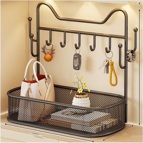 Meuble d'entrée noir - petit meuble de bureau multifonctionnel avec tiroirs et étagères - clés et autres objets du quotidien. Boîte de rangement décorative (1/5)