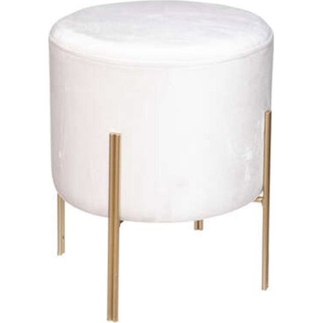 Tabouret Design en Velours "Living" 40cm Ivoire & Or