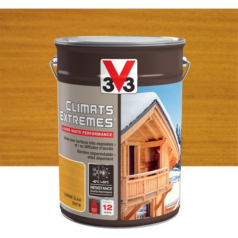 V33 – Lasure extérieure 5 L – Protection 12 ans contre l'eau et UV – Pour surfaces très exposées – Chêne clair