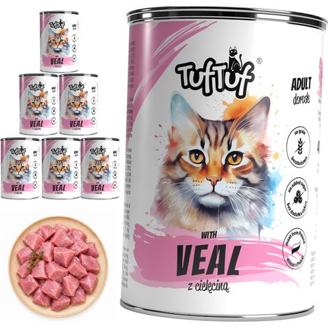Pâtée pour chat TufTuf Veau, boîte de 6 x 400 g, viande en conserve (1/3)