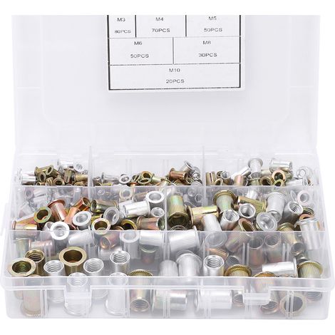 Kit de 300 écrous à sertir en acier au carbone avec inserts filetés et 6 spécifications (1/5)