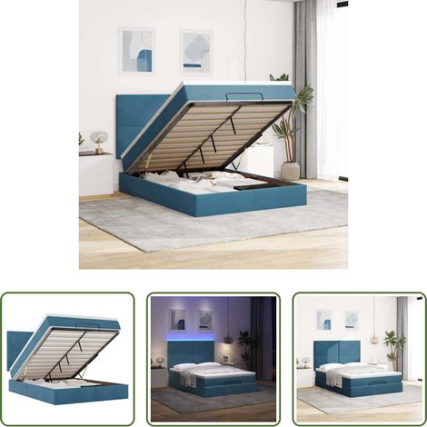 Matelas à ressorts ensachés - Cadre de lit ottoman avec matelas bleu foncé 140x200 cm velours (1/5)