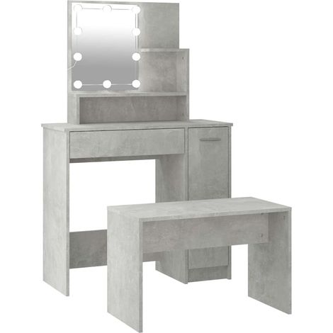 Maison Exclusive - Set Tavolo da Toeletta Grigio Cemento con LED Legno Multistrato (1/5)