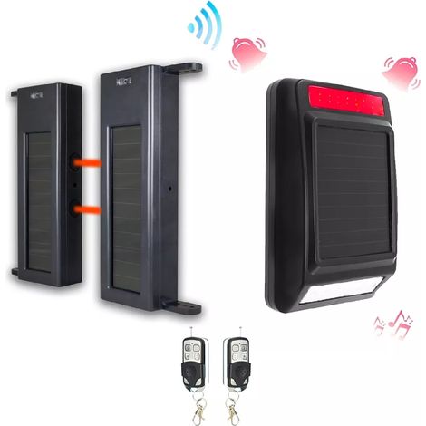 Ultra Secure – Barrière infrarouge solaire sans fil 900m – Technologie double faisceaux – Alarme extérieure autonome 110dB – Installation facile