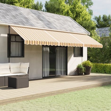 vidaXL Tissu de remplacement de cantonnière d’auvent rayure jaune gris