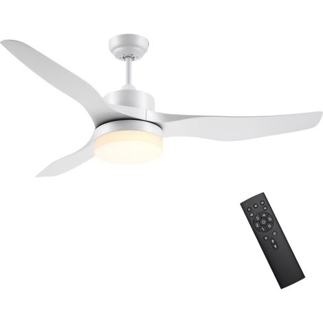 Ventilateur plafond avec lumière et télécommande 20,5 W, 6 vitesses 3 couleurs d'éclairage et minuterie, 132 cm, blanc
