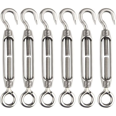 6 Pcs Tendeur De Fil Tendeur M4 en Acier Inoxydable Réglable Crochet De Ridoir Et Oeil Ensemble Heavy Duty (1/5)