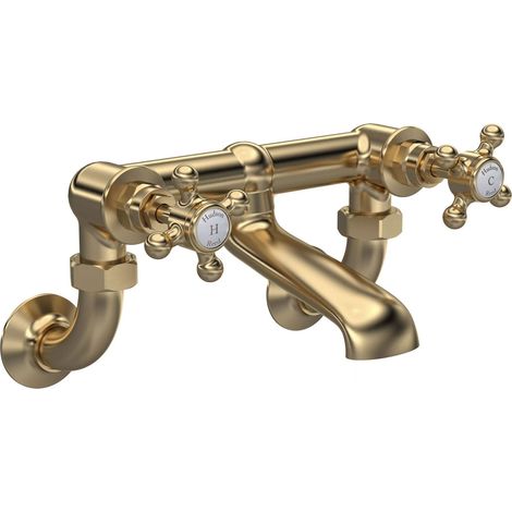 Hudson Reed White Topaz Crosshead Bath Filler Tap Wall Mounted - Brushed Brass