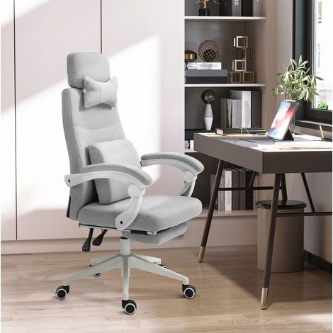 Buerostuhl aus Polyester in Grau mit Fussstuetze, 160° Rueckenlehne, Wippfunktion, 62 x 68 x 117-127 cm (1/5)