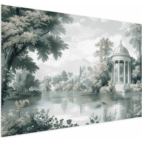Poster – Landschaft mit Park und See in Retro-Grüntönen (1/4)