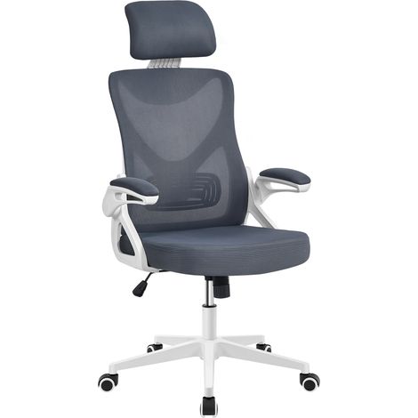 Yaheetech Sedia Ufficio Ergonomica con Braccioli Poggiatesta Regolabile Schienale Alto Funzione Dondolo Poltrona Scrivania Girevole in Rete Traspirante con Supporto Lombare Bianco/Grigio (1/5)