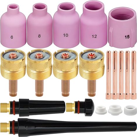 Kit d'accessoires pour TIG Jumbo Grand Diamètre Buse en alumine Coupe céramique (n° 6/8/10/12/15) Lentille à gaz (1,0 1,6 2,4 3,2 mm) Pince (0,5 1,0 1,6 2,4 3,2 mm) pour DB SR WP-17 18 26 (1/5)