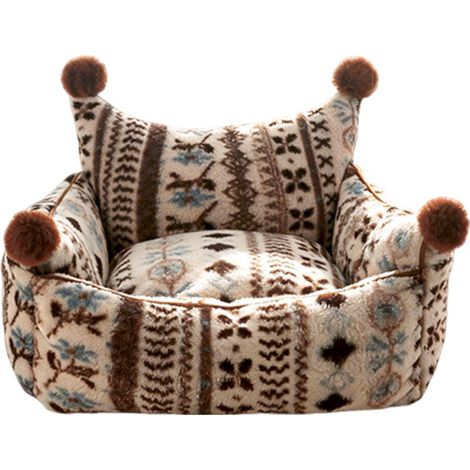 Canapé Chien Chat S 50x40x30 cm – Panier Sofa Ethnique / Nordique Pompons, Lit Hiver Moelleux Coton PP, Corbeille 4 Saisons pour Chat, Caniche Teddy et Petit Chien (1/5)