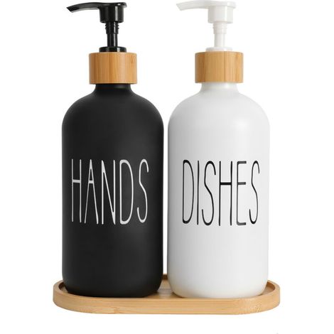Lot de 2 distributeurs en verre, noir et blanc, pour bain et douche (1/5)