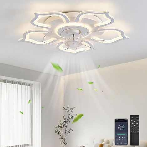 Ventilateur de plafond avec lumières, ventilateur de plafond encastré à intensité variable avec télécommande et application, 6 vitesses de vent, 65 cm (1/5)