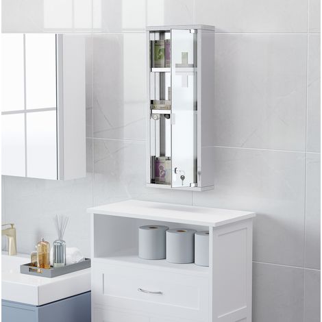 MEUBLIV Medizinschrank zur Wandmontage 20x12x58 cm silberfarben – abschließbar (1/5)