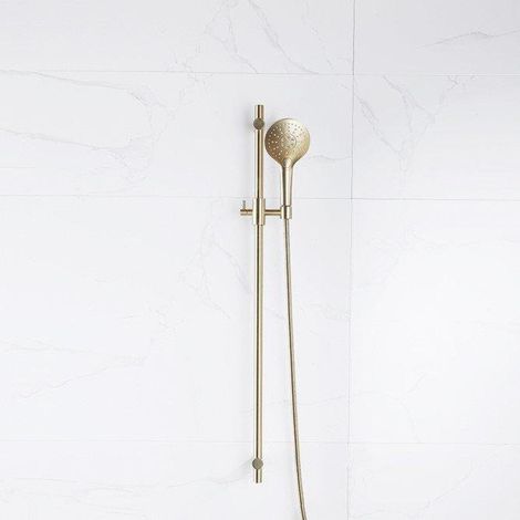 FugaFlow Eccelente Ensemble barre de glissement avec douchette ronde, flexible de douche métallique Laiton brossé PVD (Or)