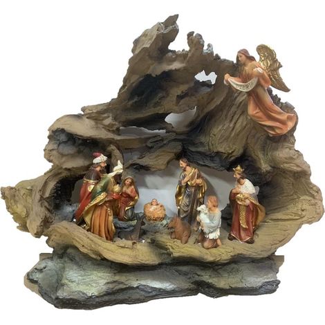 Nativita' Presepe Natale grotta in resina con luci grande 46 x 36 cm (1/2)