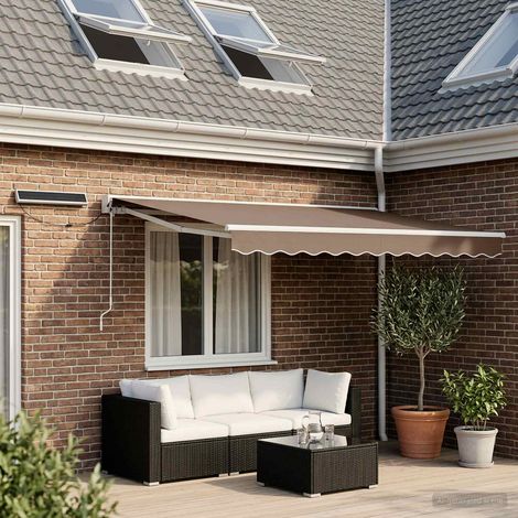 Store banne électrique rétractable semi-coffre en aluminium et polyester Taupe 3,5 x 2 m - PANGIVO (1/4)