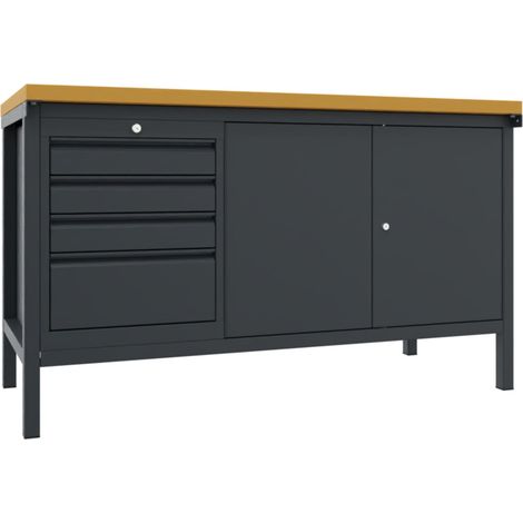 Pavoy Werkbank, 1500x700x900 mm, 1 Schubladenblock, 1 Schrank, RAL 7016