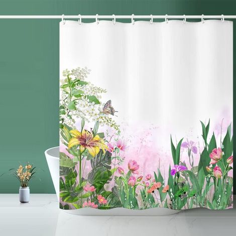 Rideau de douche, rideau de douche à feuilles vertes, rideau de douche floral - 72 "de large x 72" de long, avec 12 crochets, ourlet lesté, rideaux de douche pour salle de bain (1/5)