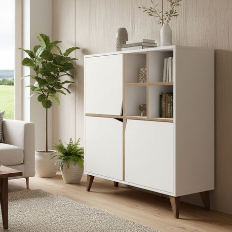 Aparador Londres, 3 Estantes, 3 Puertas, 8 Compartimentos, 100x30x115h cm Blanco (1/5)