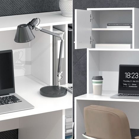 Bureau Alwin, Blanc, 115 x 55 cm avec 2 portes, Vicco