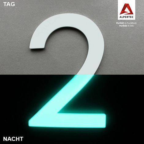 Alpertec Hausnummer 2 Selbstklebend Nachtleuchtend Hausnummern Hausnummerschild (1/4)