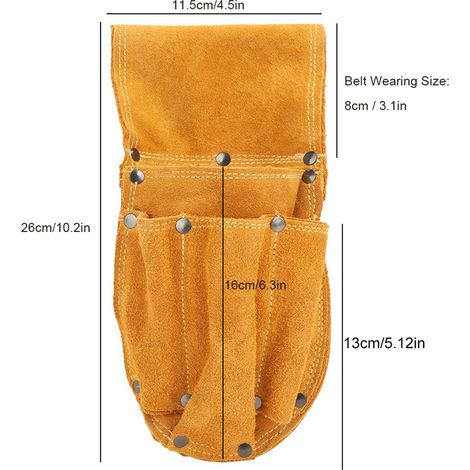 Sac à outils multifonctionnel en cuir de vachette jaune épais et résistant, idéal pour les boulangers, les métallurgistes et les quincailleries. (1/5)