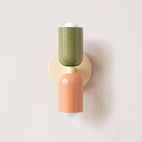 Applique murale vintage scandinave crémeuse – Lampe murale double tête verte et rose avec base beige pour couloir, chambre ou salle de bain – Décoration intérieure moderne et élégante