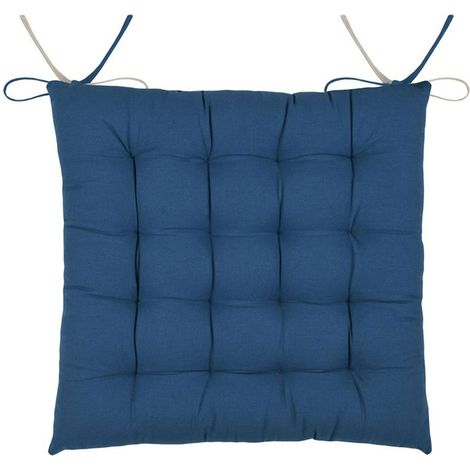 Galette de chaise réversible bleu et naturel 40 x 40 cm (1/3)