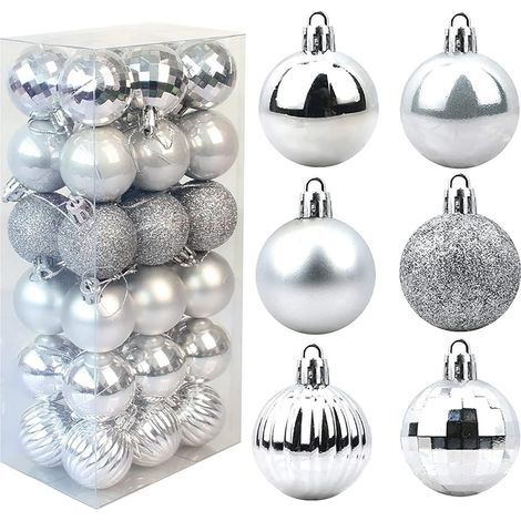 (Argent 6 cm, 36 pièces) Boules de Noël originales, 36 pièces, décorations pour sapin, ornements, boules à damier, ensemble pastèque (1/5)